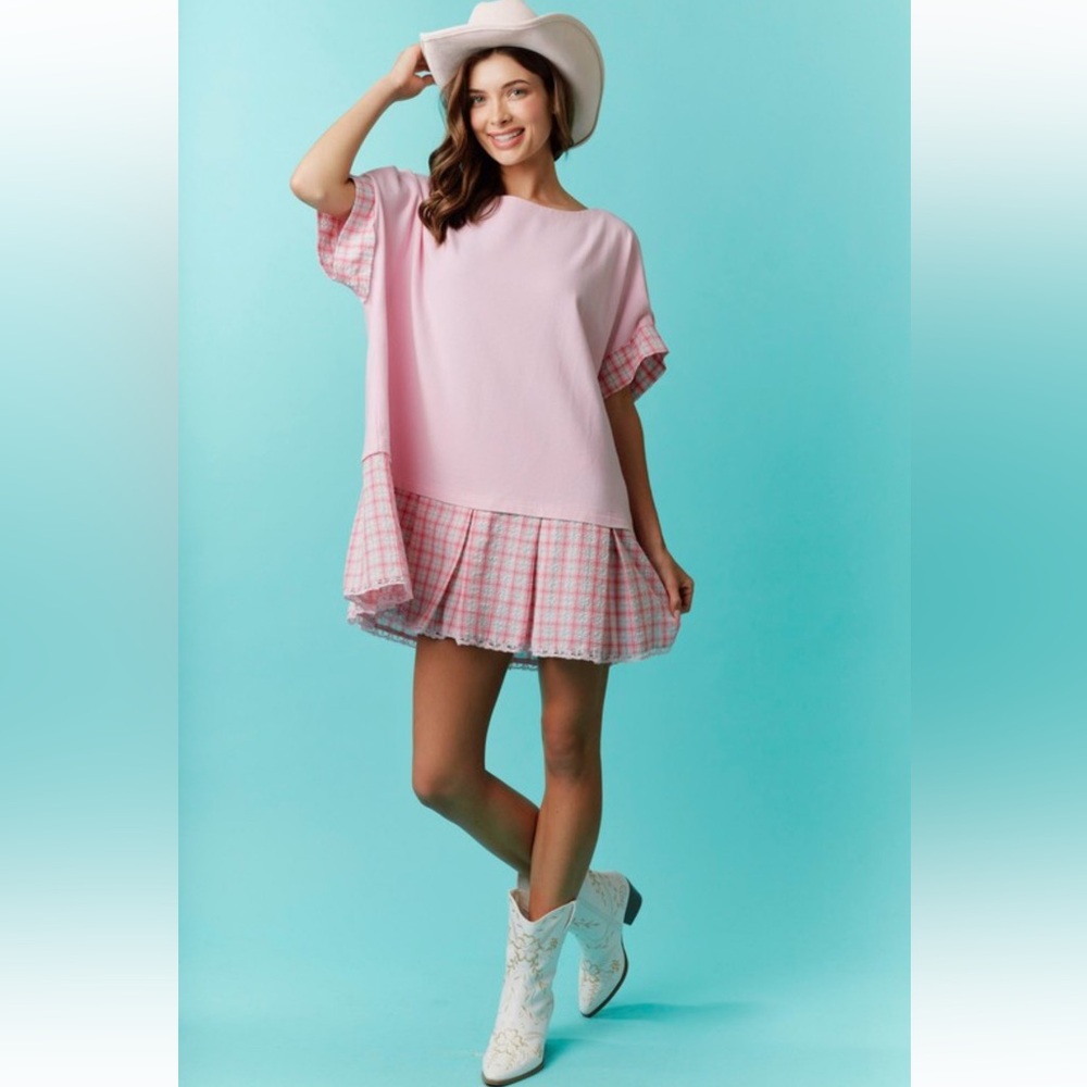 944. Short sleeve tunic with plaid in pink